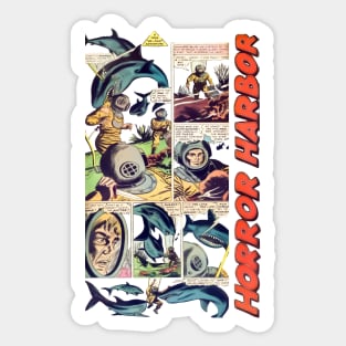 Horror Harbor Sharks Underwater Ocean Comic Sticker